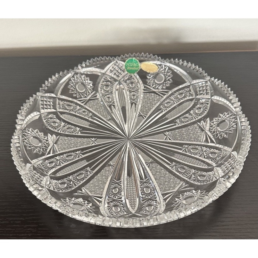 Vintage Queen's Lace Bohemia Czech Cut Crystal Round Platter/Tray, 11" Diameter